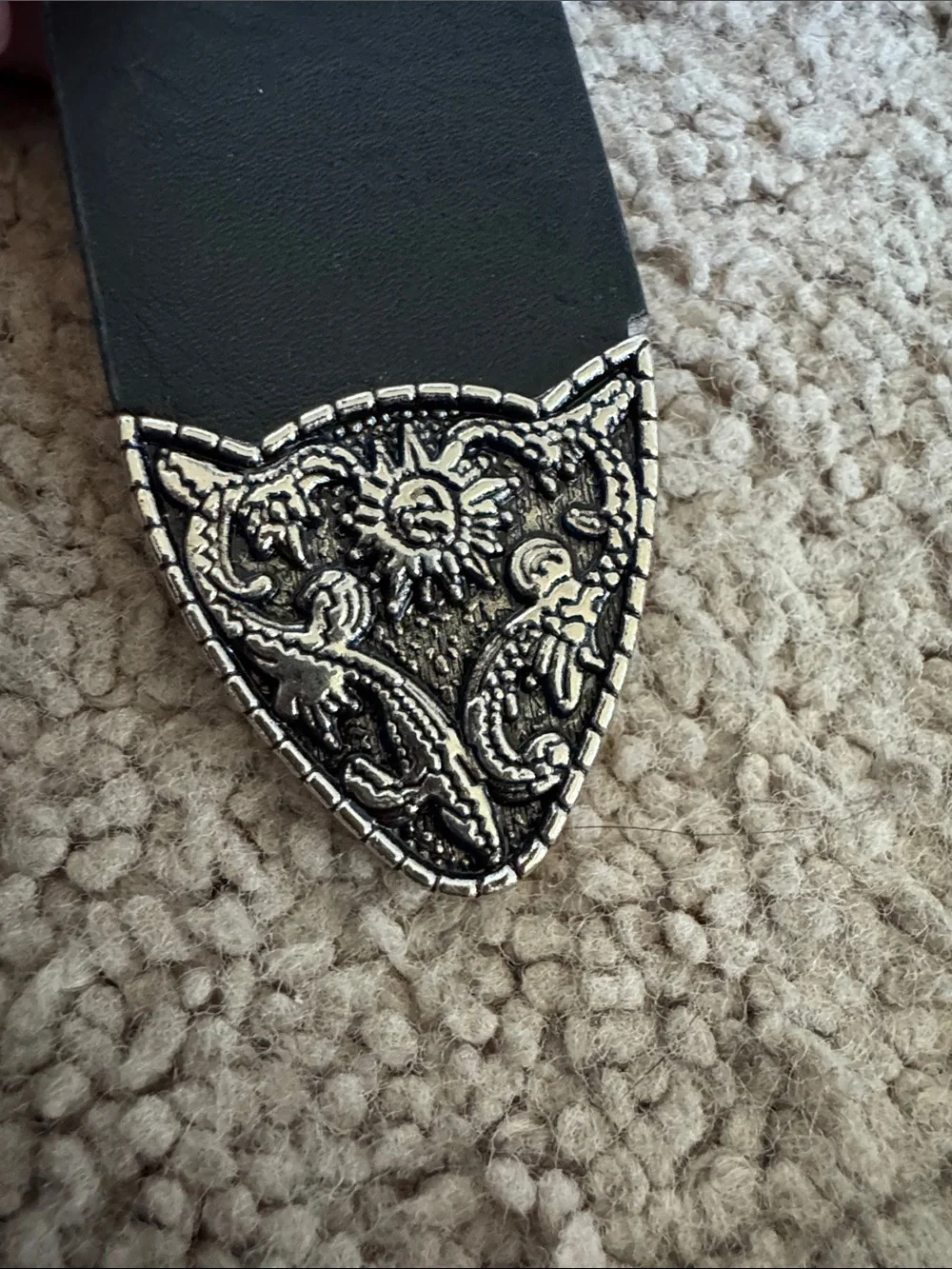 Black Leather Belt with Ornate Silver Buckle